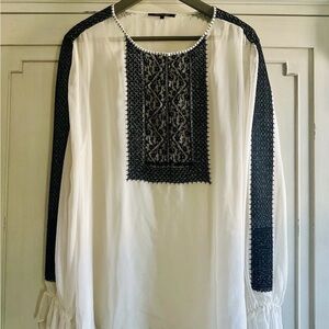 EUC KOBI HALPERIN Women Jona Silk  White Black Lace Two Layer Blouse Sz XL